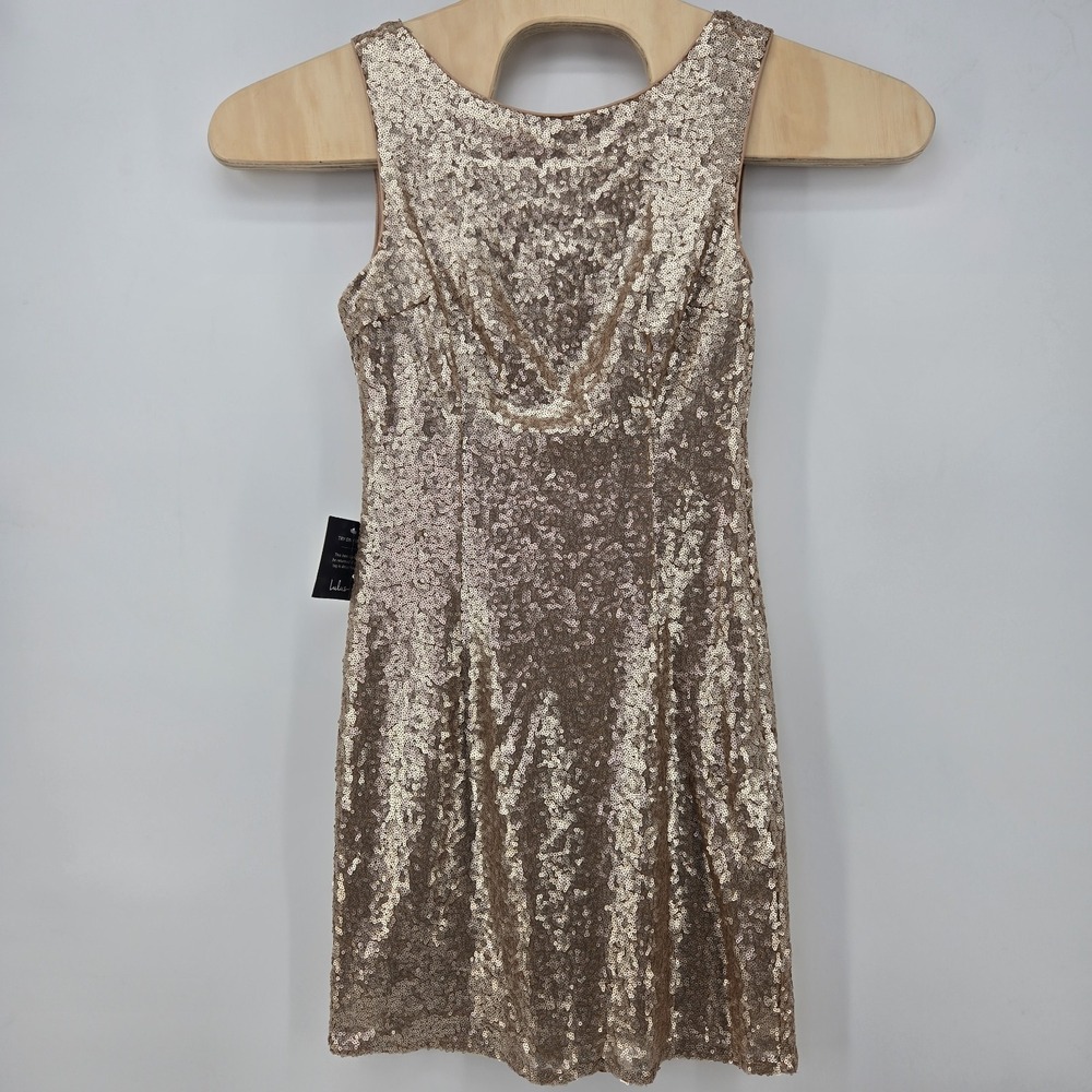 Lulus Dress Shine Time Sequin Women L Champagne Gold Party Mini Bodycon Cocktail